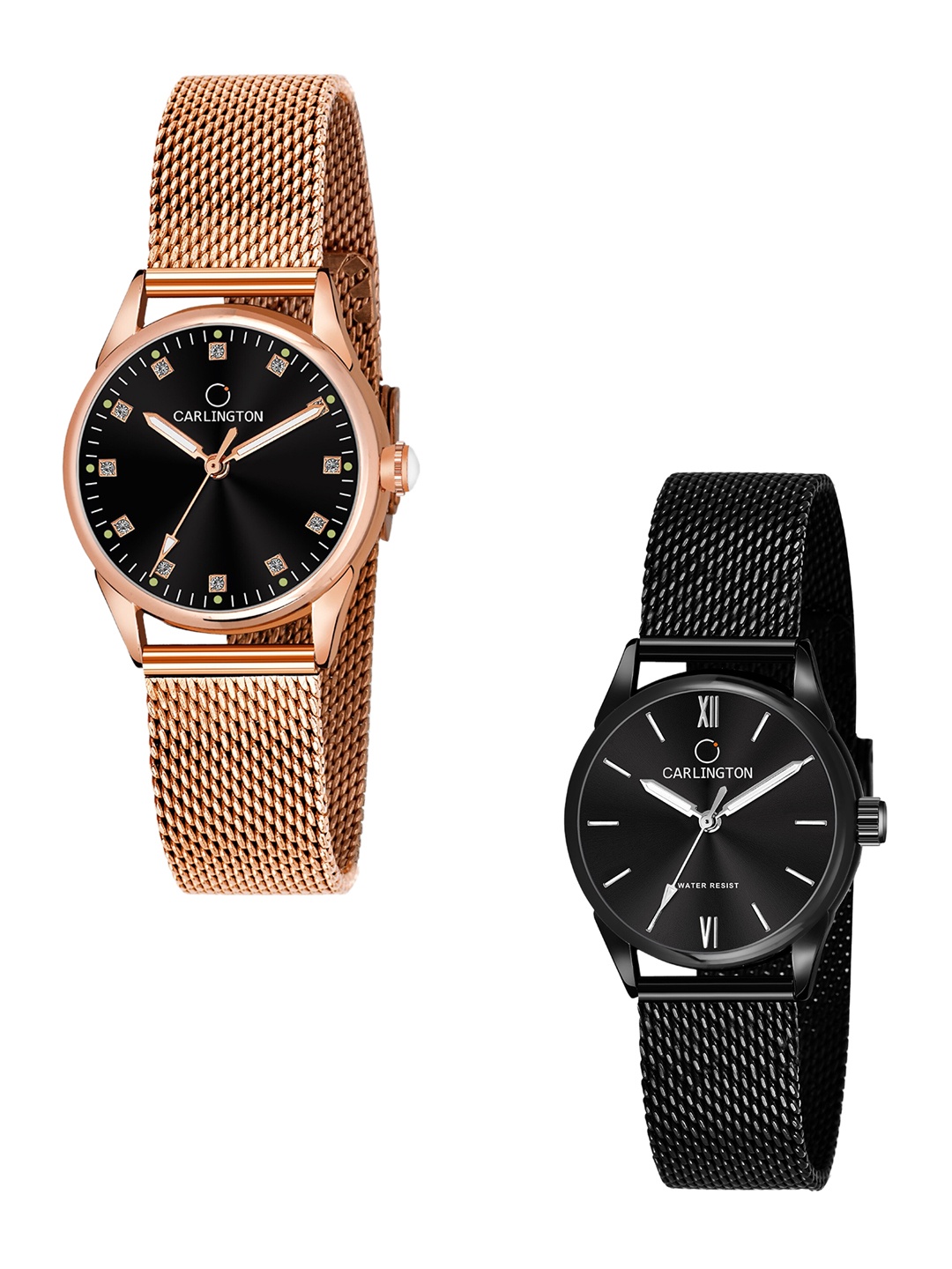 

CARLINGTON Women Set Of 2 Black Analogue Watch CT2003 CT2008