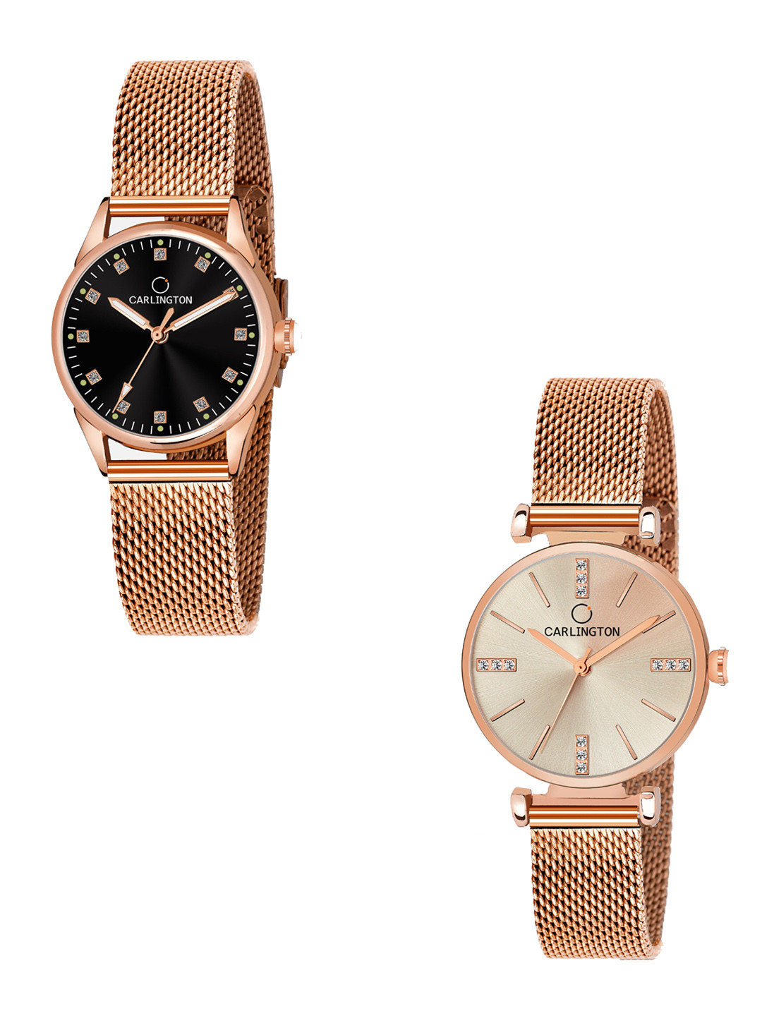 

CARLINGTON Women Set of 2 Dial Bracelet Style Straps Analogue Watch CT2003 CT2011, Multi