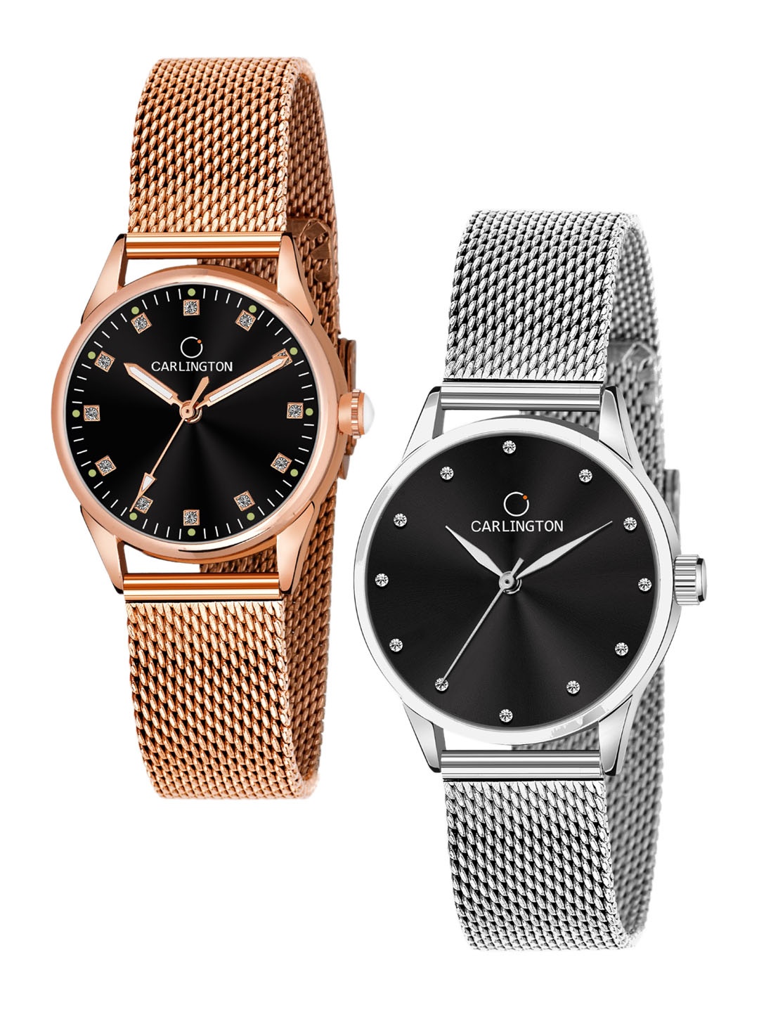 

CARLINGTON Women Set Of 2 Multicoloured Embellished Dial Bracelet Style Straps Watch, Multi