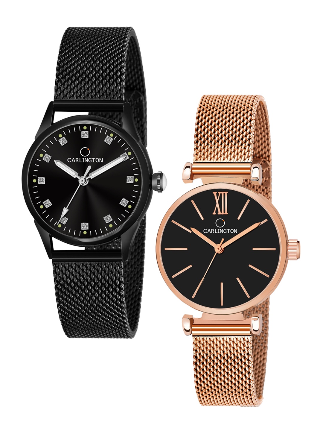 

CARLINGTON Women Set of 2 Analogue Watch - CT2003 Black-CT2016 RoseBlack