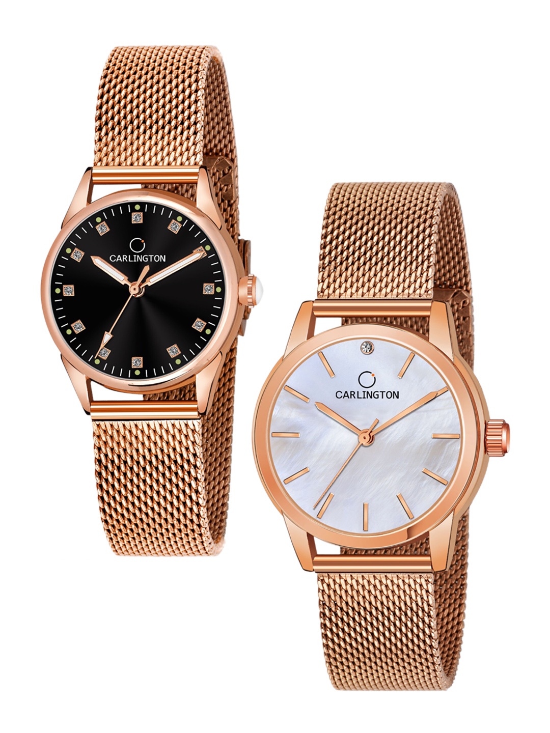 

CARLINGTON Women Set Of 2 Black & Silver-Toned Analogue Watch CT2003 CT2010