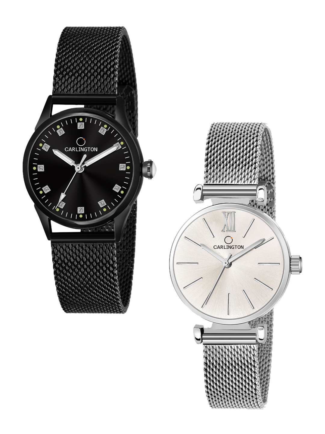 

CARLINGTON Women Set Of 2 Stainless Steel Bracelet Style Straps Analogue Watches, Multi