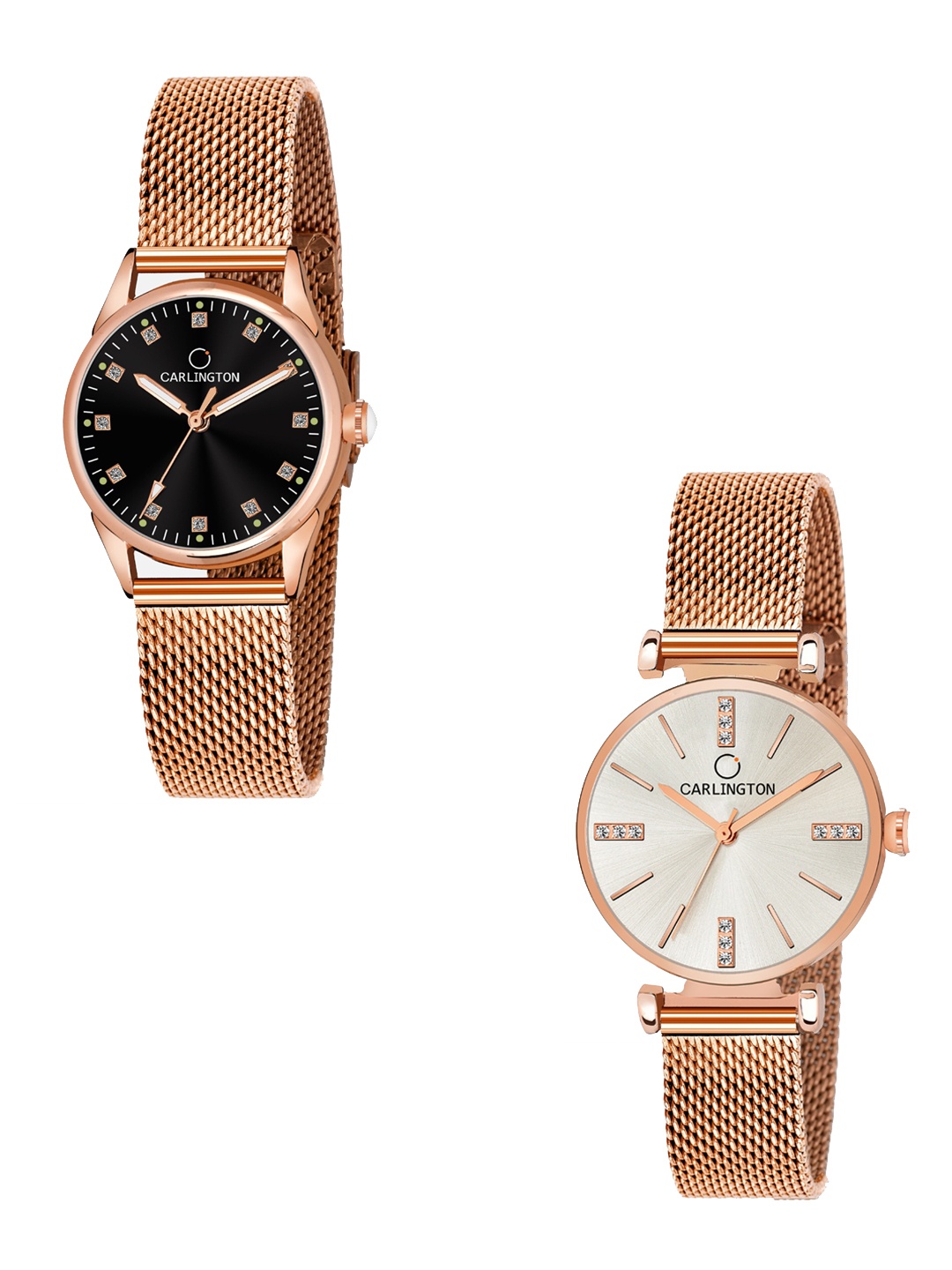 

CARLINGTON Women Set of 2 Analogue Watch - CT2003 RoseBlack-CT2011 RoseWhite, Black