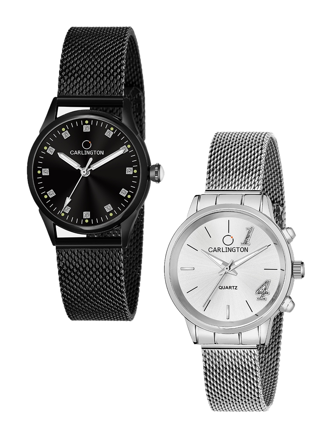 

CARLINGTON Women Set Of 2 Black & White Analogue Watch CT2003 CT2012