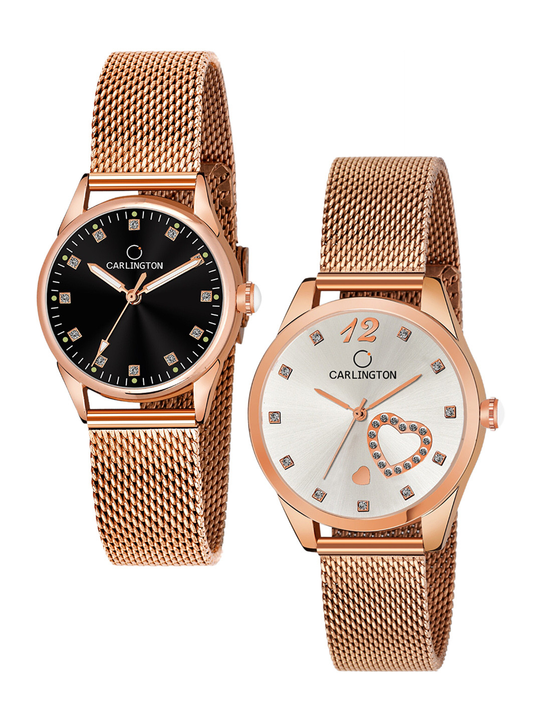 

CARLINGTON Women Set Of 2 Stainless Steel Bracelet Style Straps Watches, Multi