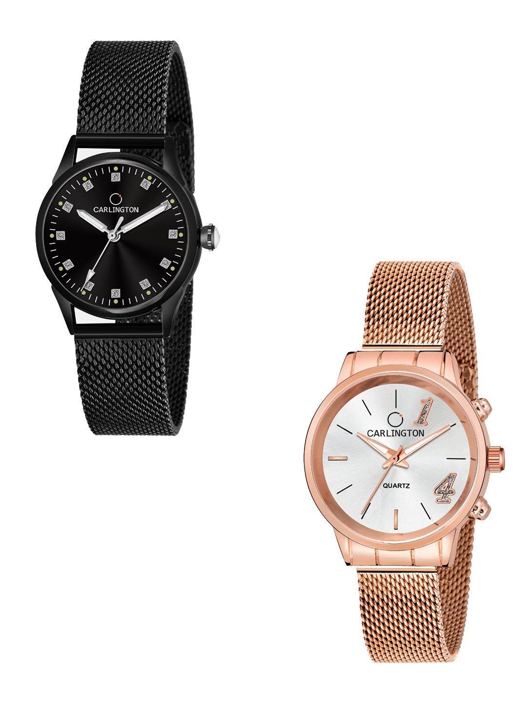 

CARLINGTON Women Set of 2 Analogue Watch - CT2003 Black-CT2012 RoseWhite, Multi