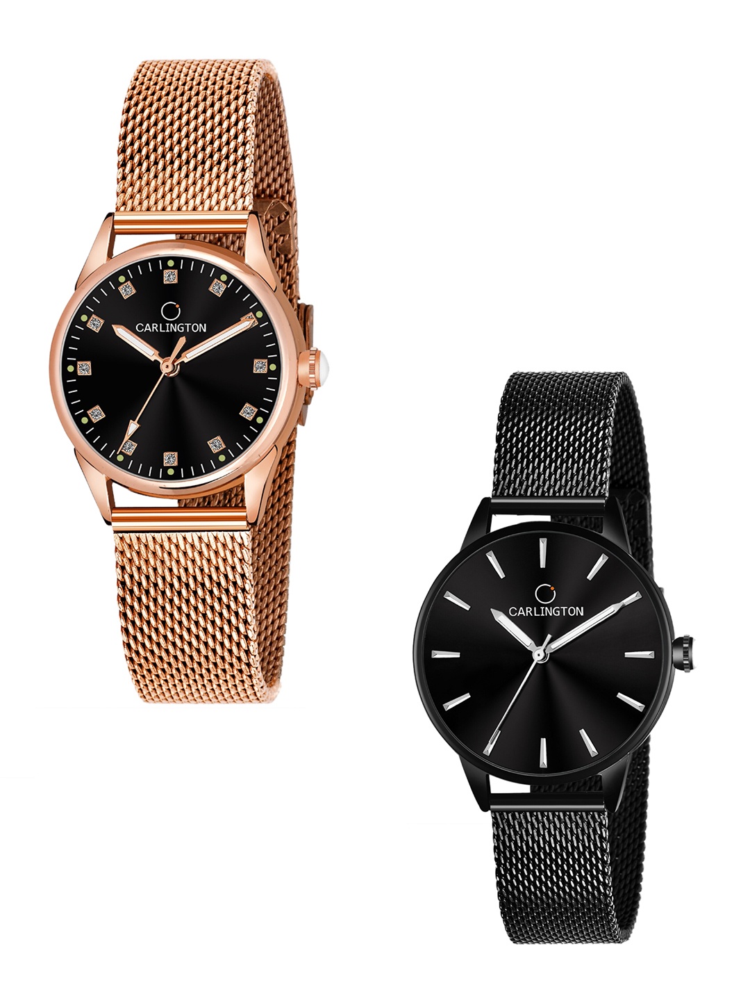 

CARLINGTON Women Set Of 2 Stainless Steel Bracelet Style Straps Analogue Watch, Multi