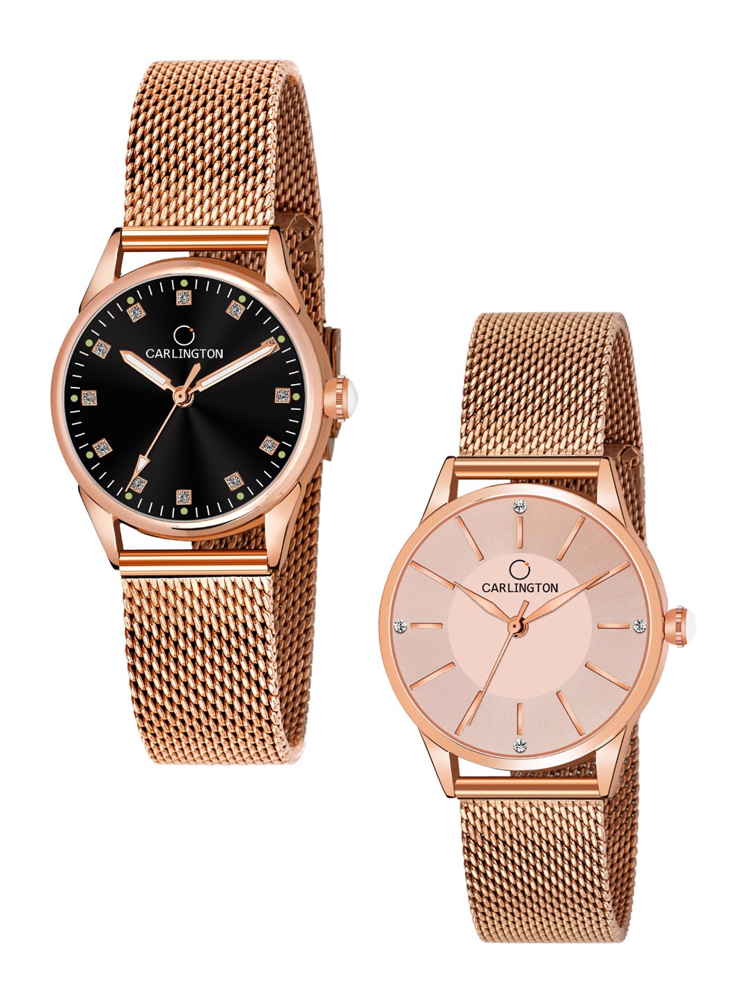 

CARLINGTON Women Set of 2 Analogue Watch - CT2003 RoseBlack-CT2004 RoseGold, Multi