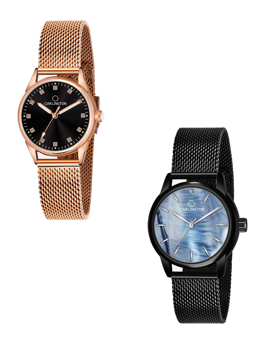 

CARLINGTON Women Set Of 2 Black & Blue Analogue Watch CT2003 CT2010