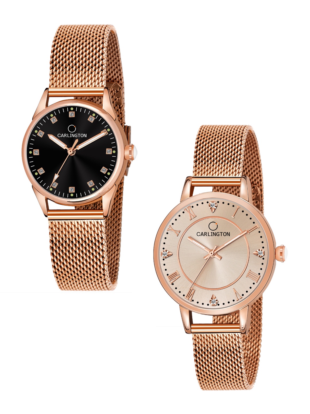 

CARLINGTON Women Set of 2 Dial Bracelet Style Straps Analogue Watch CT2003, Multi