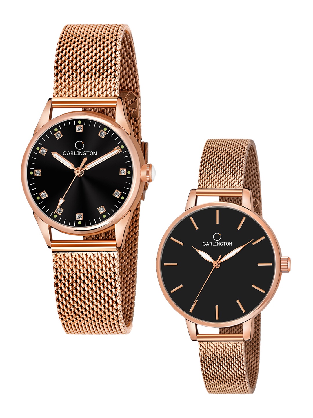 

CARLINGTON Women Set Of 2 Stainless Steel Bracelet Straps Analogue Watches, Multi