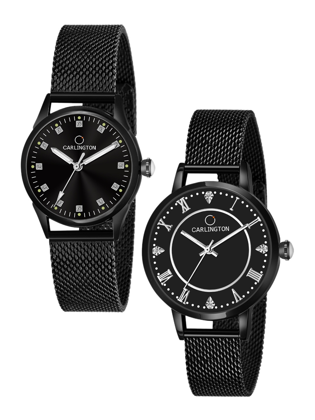 

CARLINGTON Women Set Of 2 Black Analogue Watch CT2003 CT2013