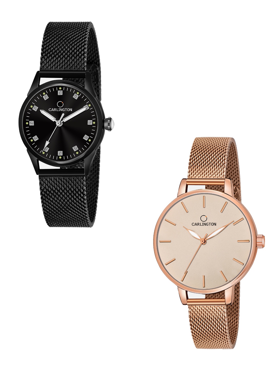

CARLINGTON Women Set of 2 Analogue Watch - CT2003 Black-CT2014 RoseGold, Multi