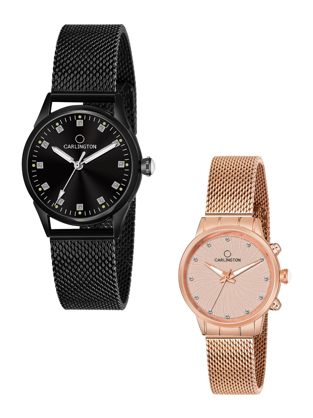 

CARLINGTON Women Set of 2 Dial Bracelet Style Straps Analogue Watch CT2003 CT2017, Multi