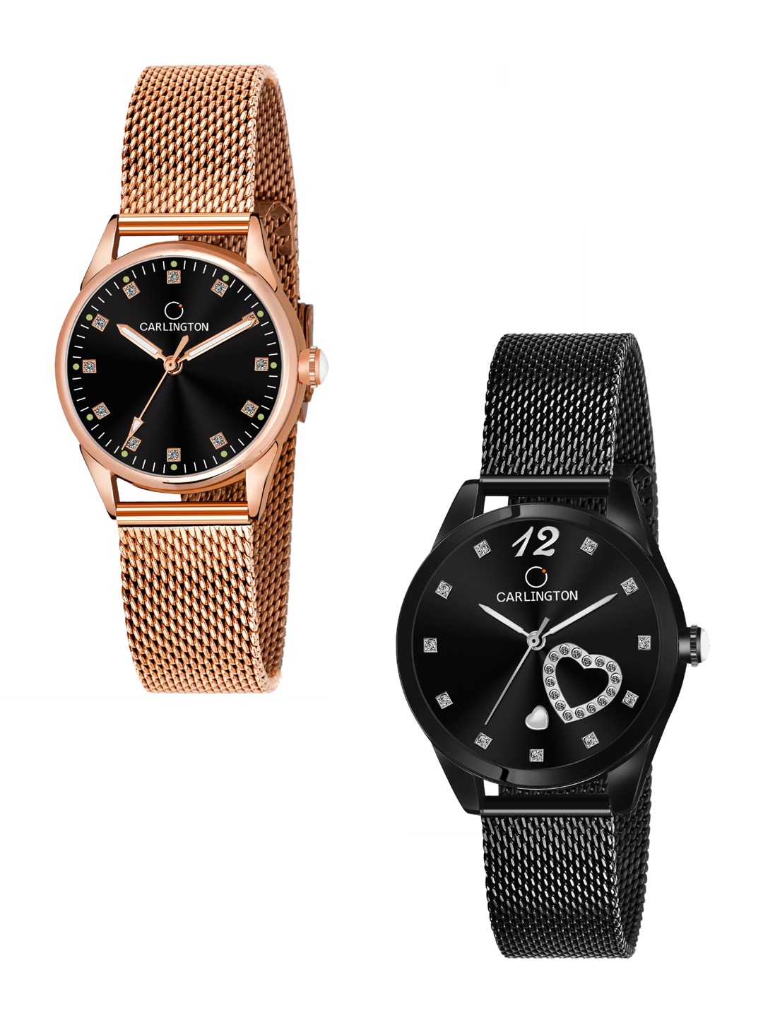 

CARLINGTON Women Set of 2 Analogue Watch - CT2003 RoseBlack-CT2006 Black, Multi