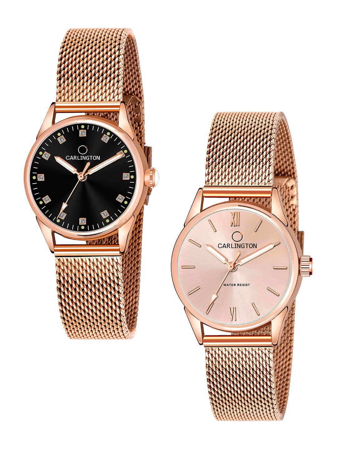 

CARLINGTON Women Set Of 2 Stainless Steel Bracelet Style Straps Analogue Watches, Multi