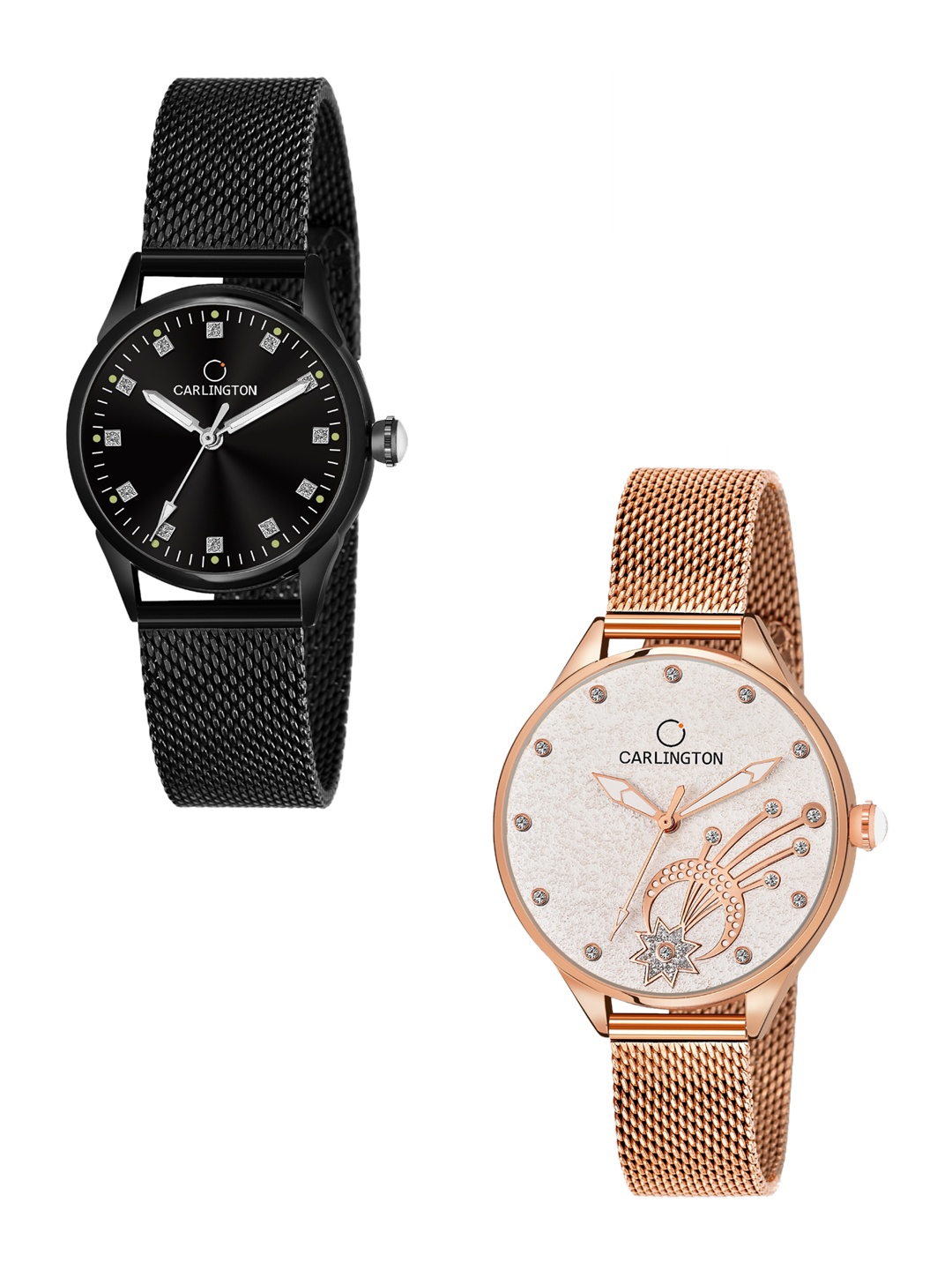 

CARLINGTON Women Set Of 2 Black Analogue Watch CT2003 CT2020