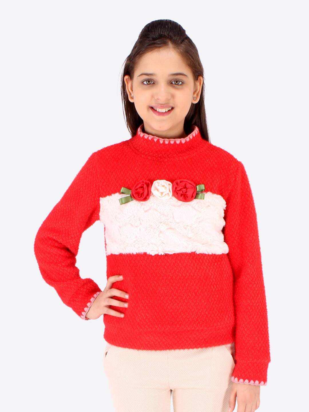 

CUTECUMBER Girls Red Colourblocked Sweatshirt