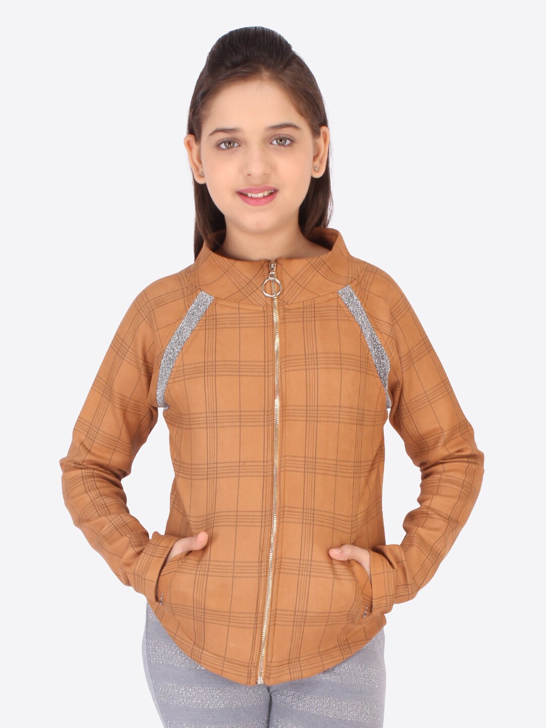 

CUTECUMBER Girls Brown Checked Sweatshirt