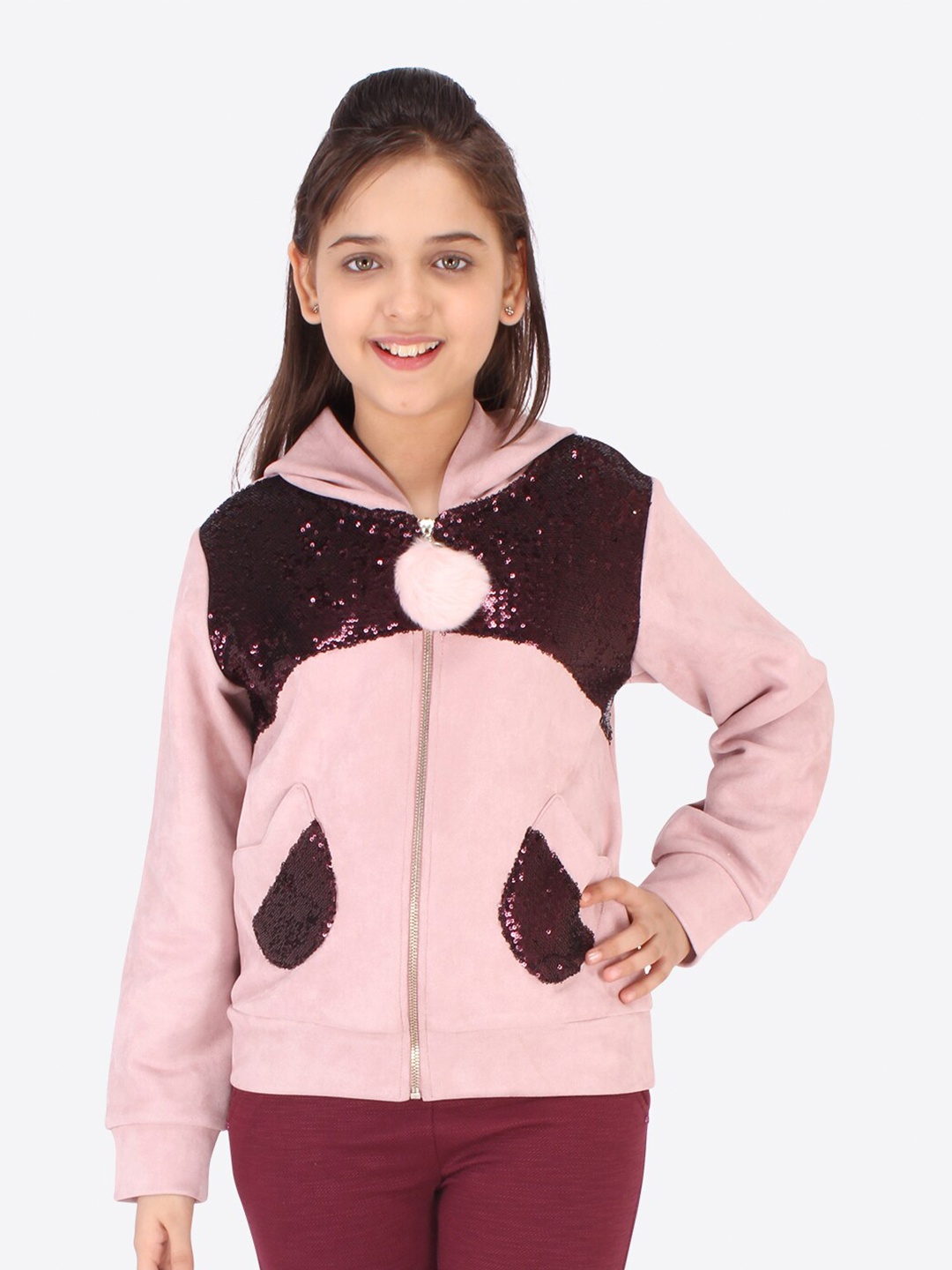 

CUTECUMBER Girls Pink Colourblocked Hooded Sweatshirt