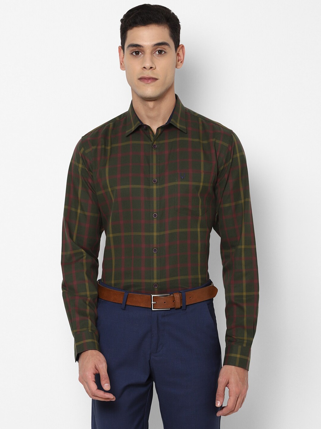 

Allen Solly Men Green Slim Fit Checked Pure Cotton Formal Shirt