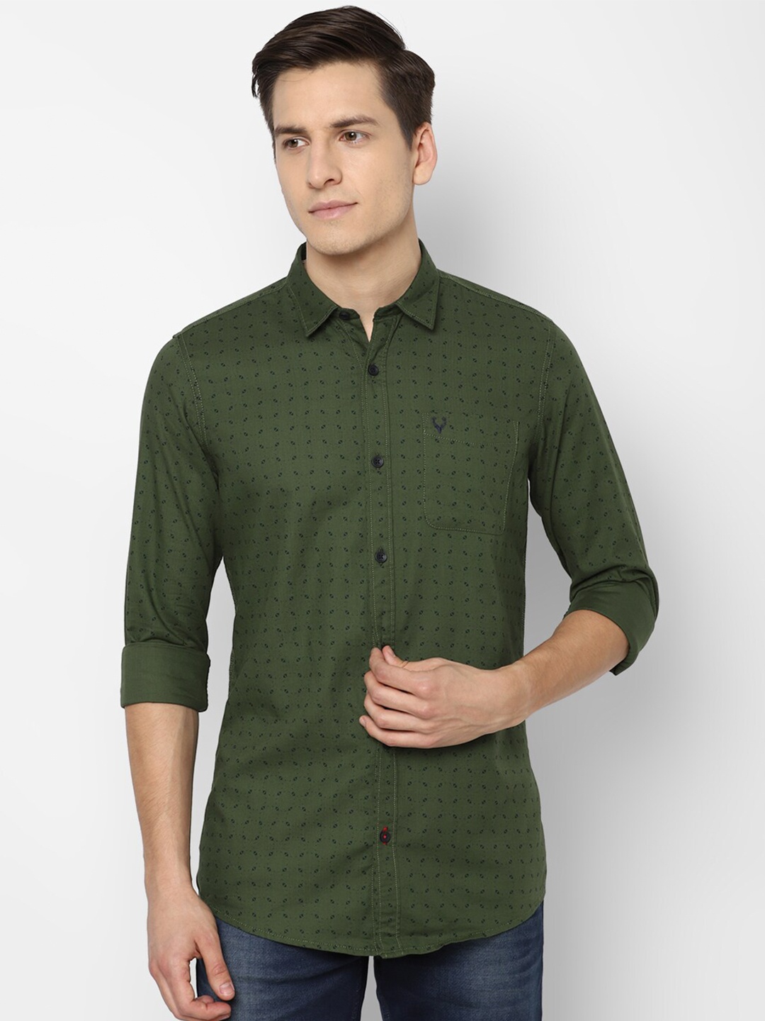 

Allen Solly Sport Men Olive Green Printed Casual Shirt