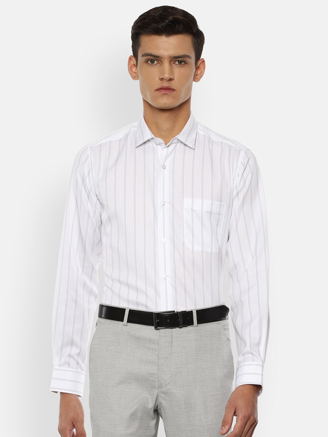 

Louis Philippe Men White Slim Fit Striped Formal Shirt