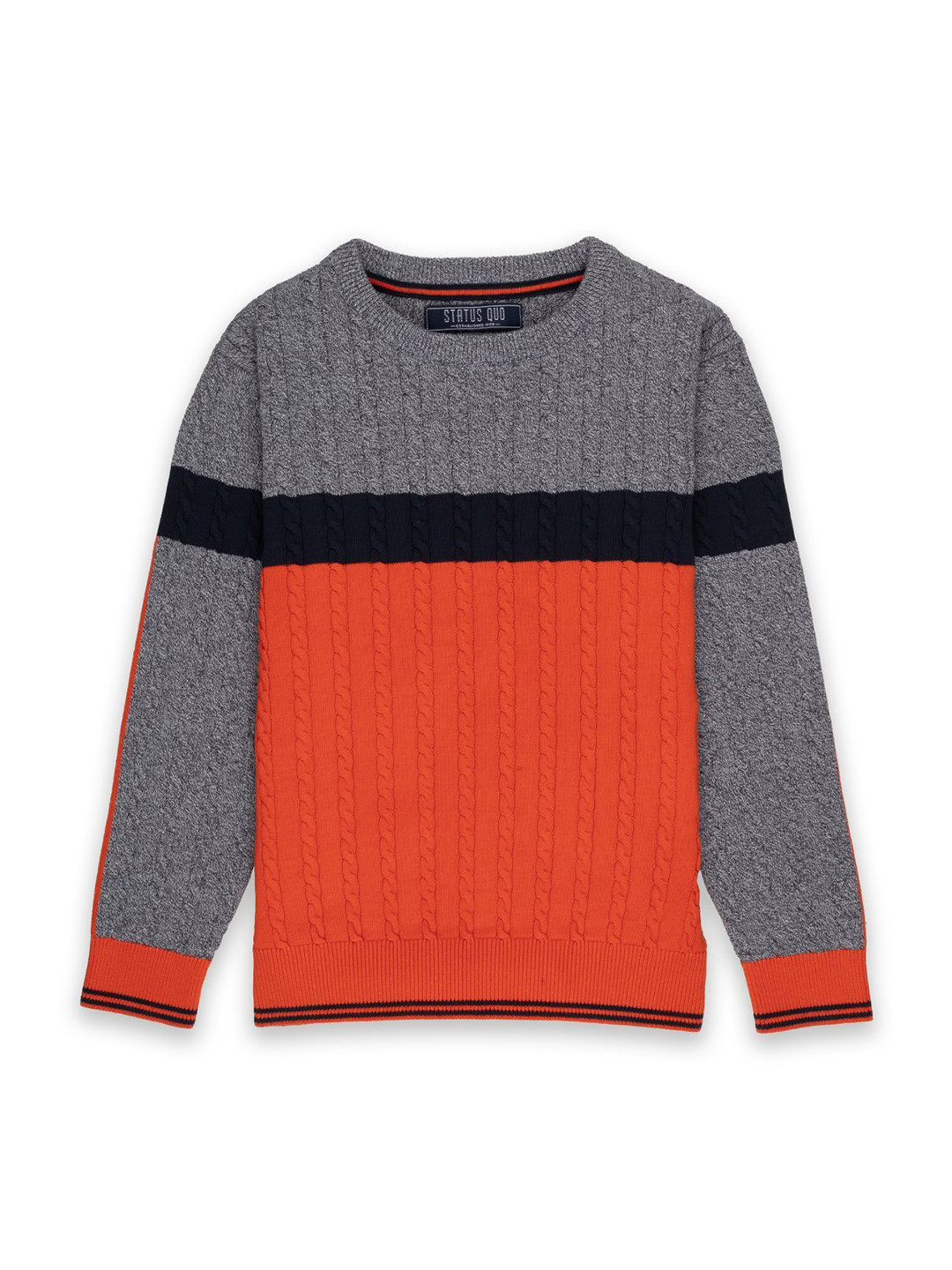 

Status Quo Boys Orange & Grey Cable Knit Colourblocked Pullover
