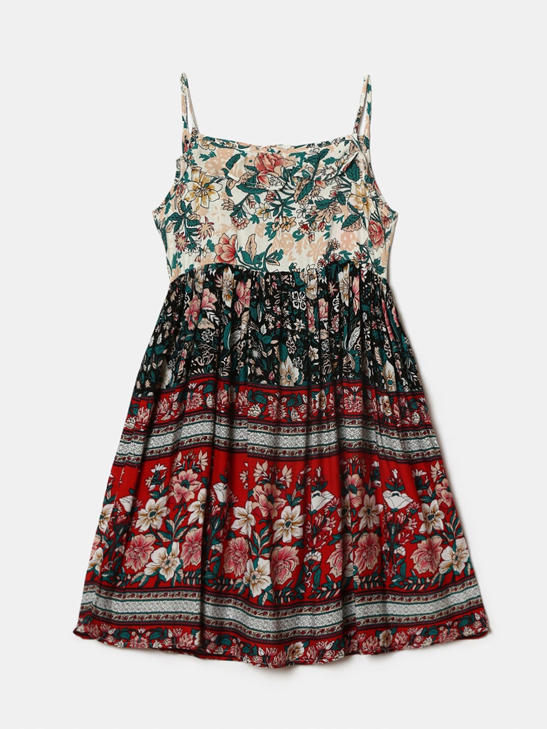 

Hopscotch Girls Multicoloured Floral Printed Cotton Fit & Flare Dress, Multi