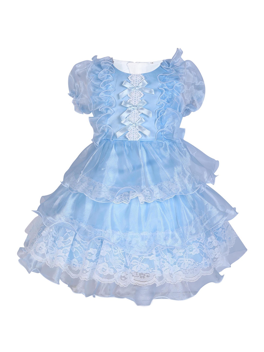 

Hopscotch Girls Blue Lace Detail Puff Sleeves Dress