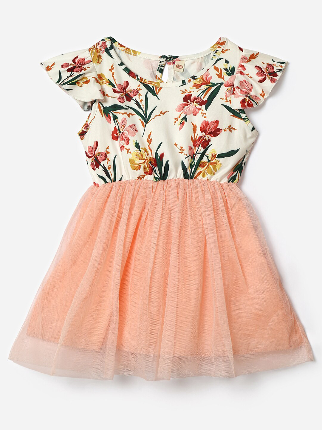 

Hopscotch Peach-Coloured & White Floral Dress
