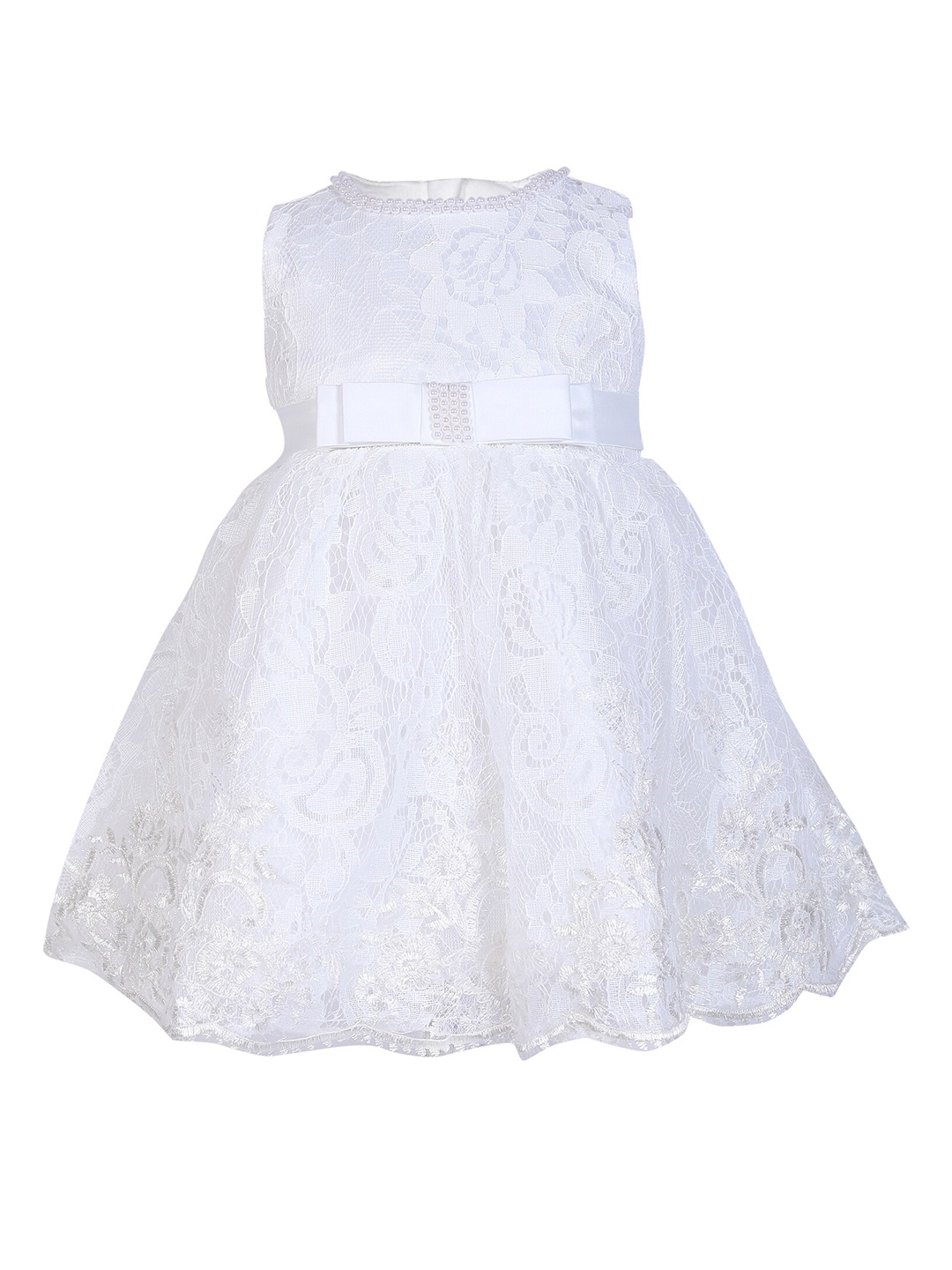 

Hopscotch Girls White Applique Bow Floral Net Party Dress