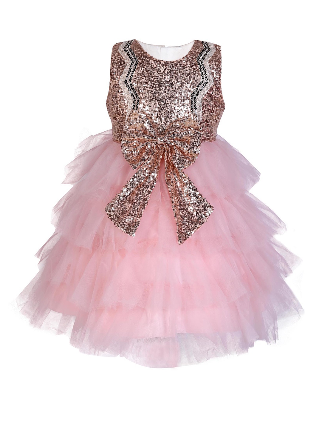 

Hopscotch Girls Pink & Gold-Toned Embellished Round Neck Fit & Flare Dress