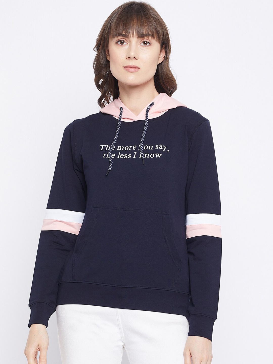 

Adobe Women Navy Blue Printed Hooded Sweatshirt