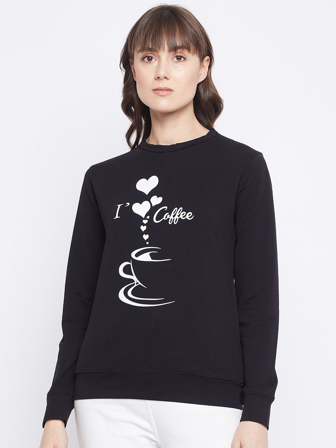 

Adobe Women Black & White Printed Cotton Sweatshirt