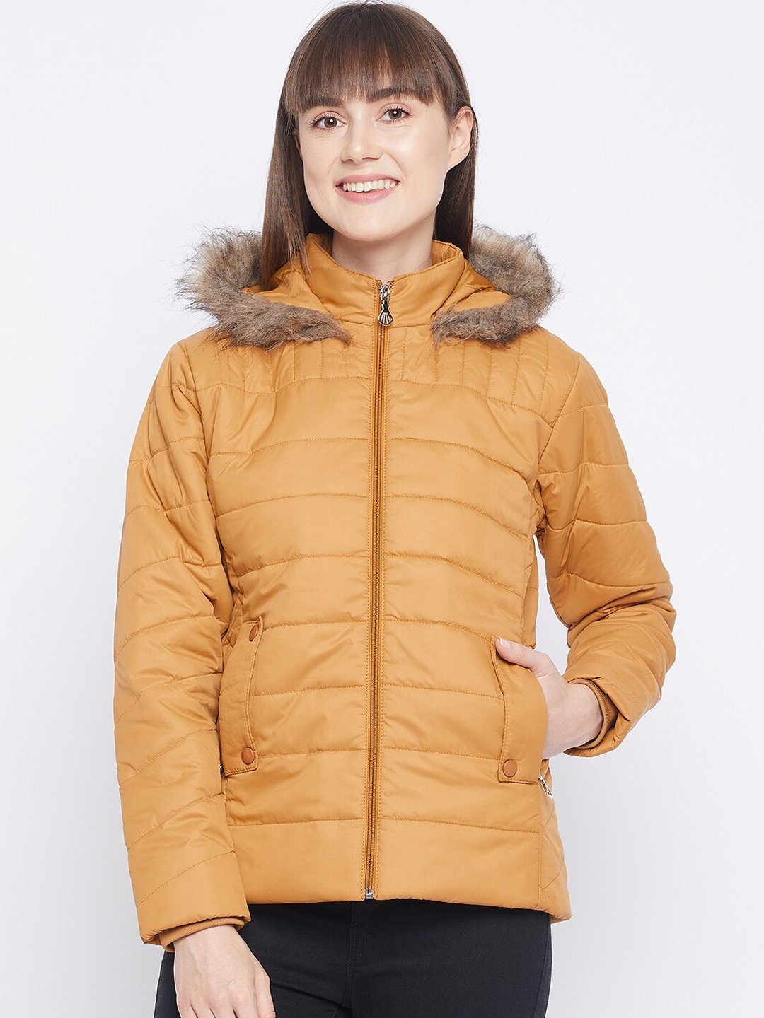 

Adobe Women Mustard Lightweight Fur Parka Jacket