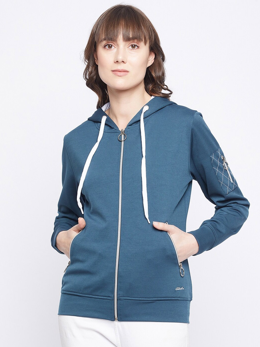 

Adobe Women Teal Hooded Sweatshirt