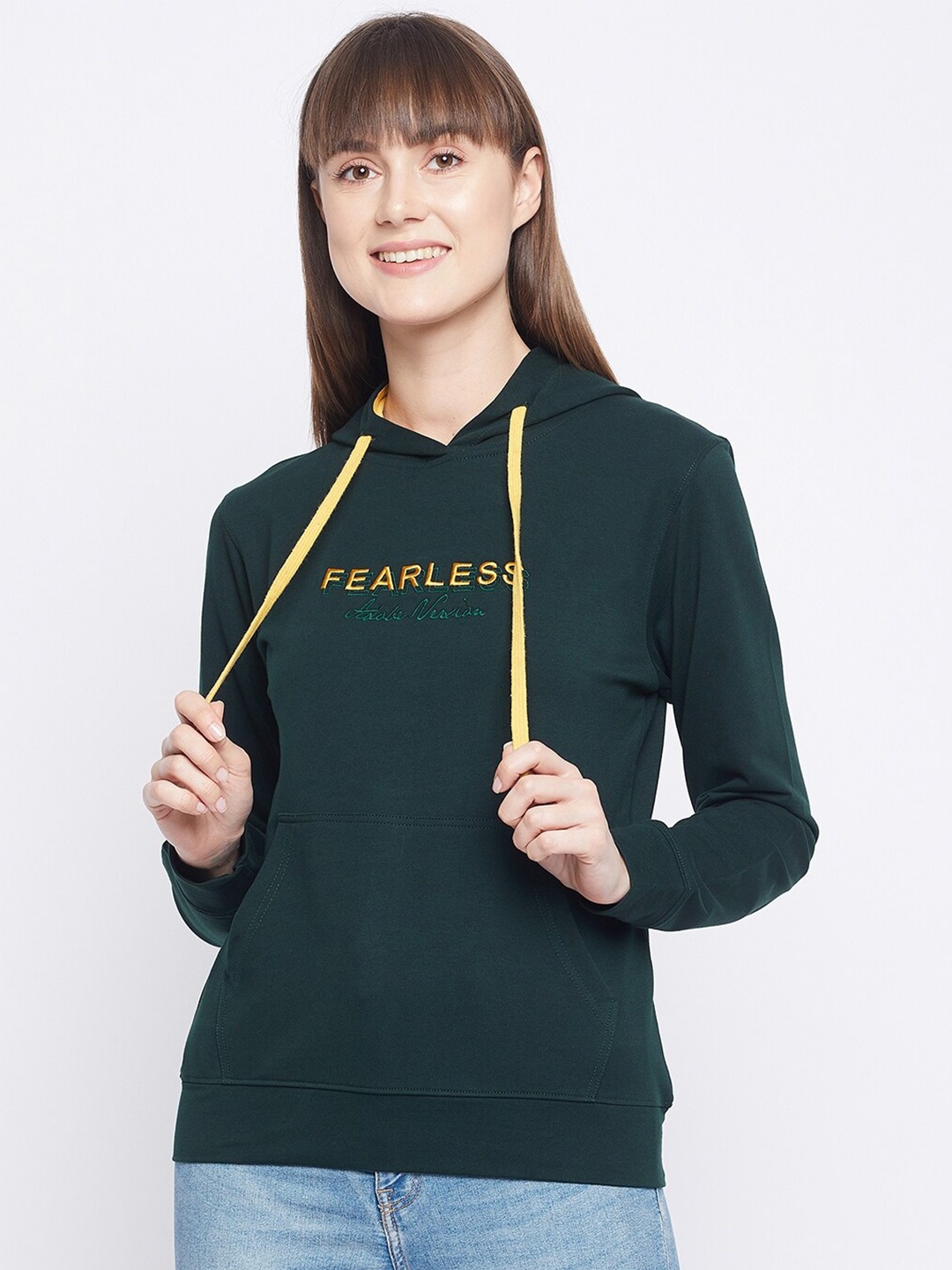 

Adobe Women Green Embroidered Hooded Sweatshirt