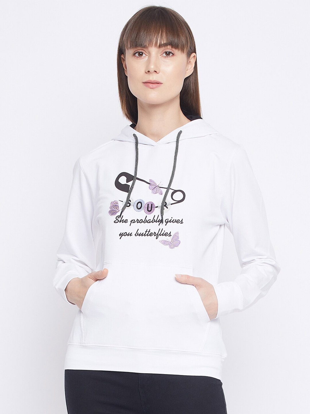 

Adobe Women White Printed Hooded Sweatshirt