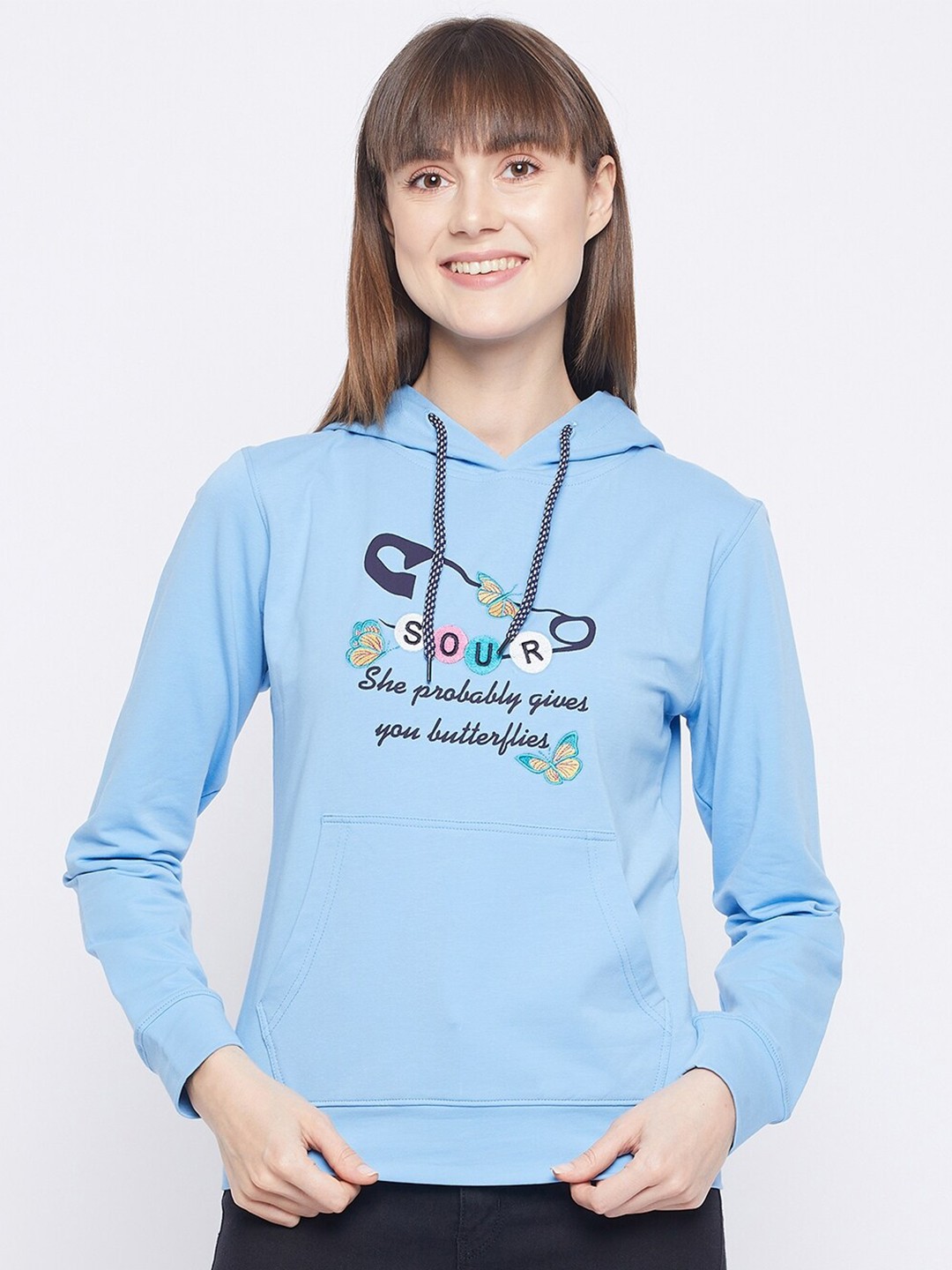 

Adobe Women Blue Printed Hooded Sweatshirt