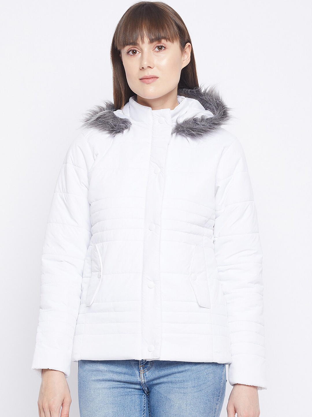 

Adobe Women White Lightweight Puffer Jacket