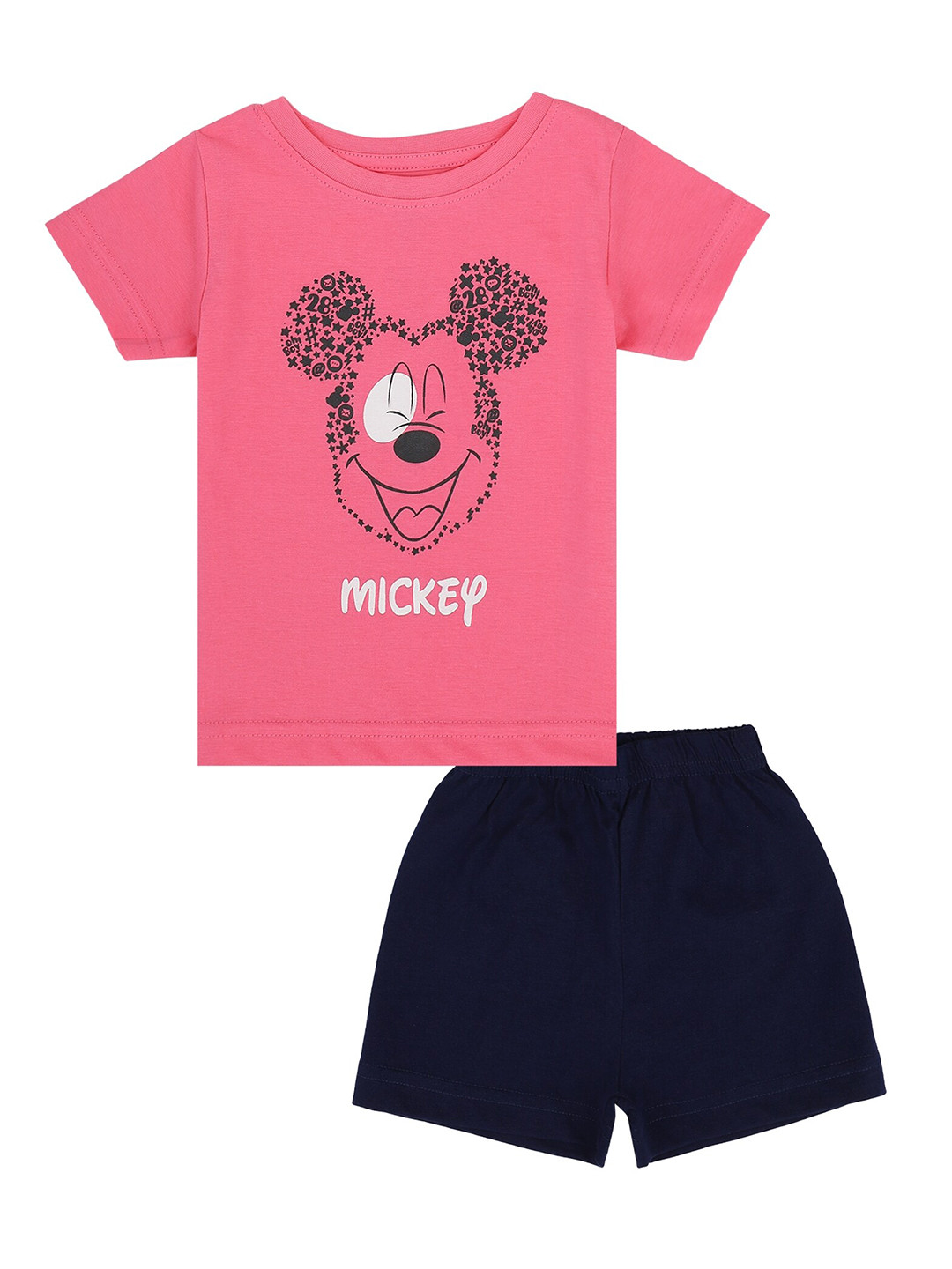 

Bodycare Kids Girls Pink & Navy Blue Printed T-shirt with Shorts
