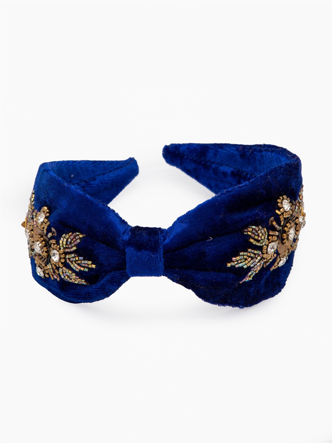 

DEEBACO Women Blue & Gold-Toned Velvet Embellished Hairband