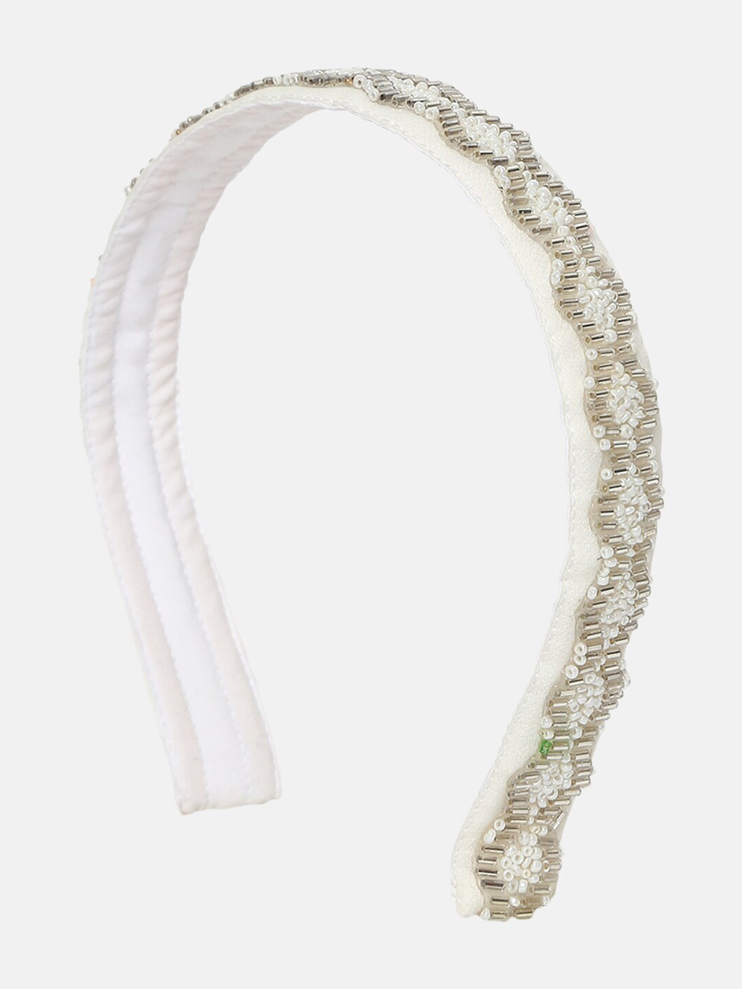 

DEEBACO Women White & Silver-Toned Beaded Hairband