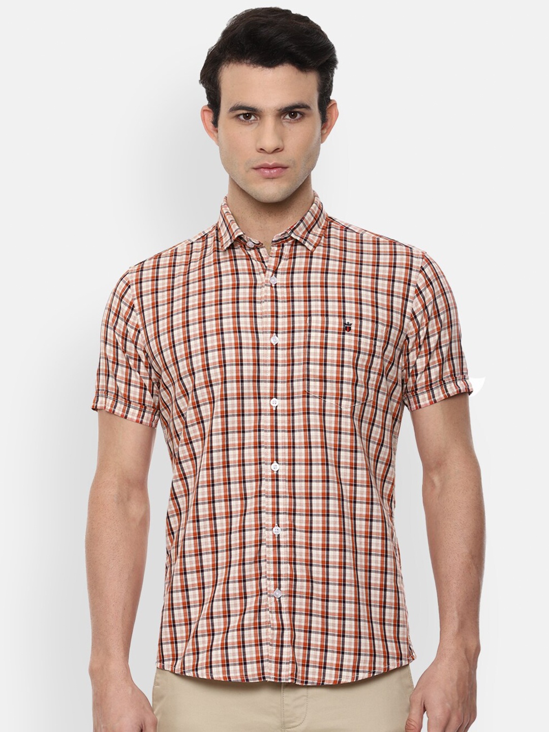 

Louis Philippe Jeans Men Cream-Coloured Slim Fit Checked Casual Shirt