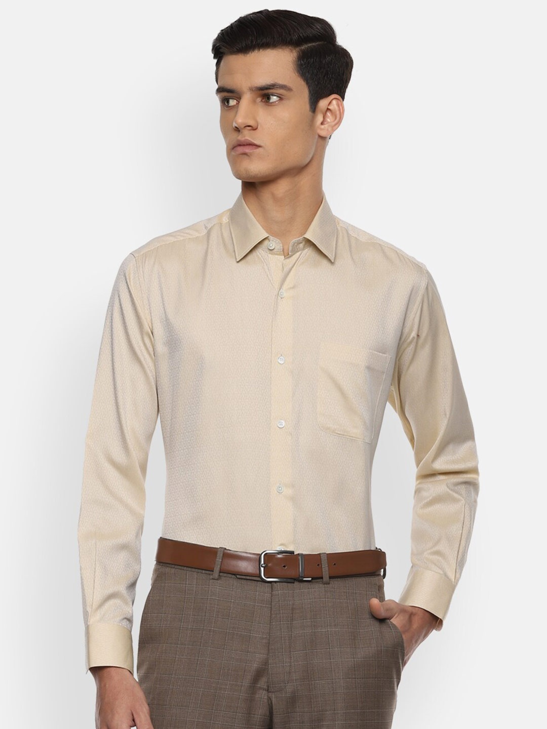 

Luxure by Louis Philippe Men Beige Printed Formal Shirt