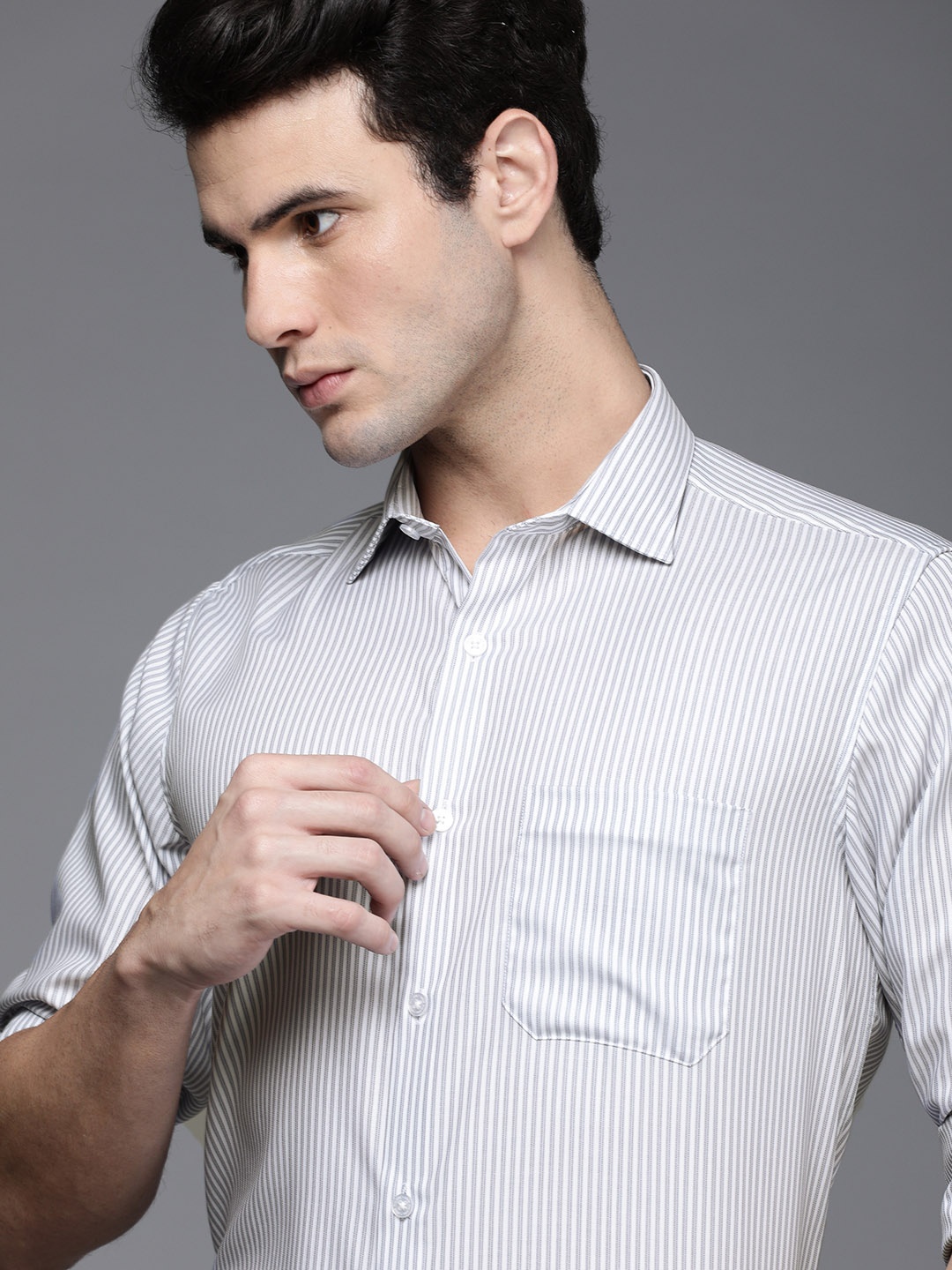 

Louis Philippe Men Grey Slim Fit Multi Stripes Striped Formal Shirt