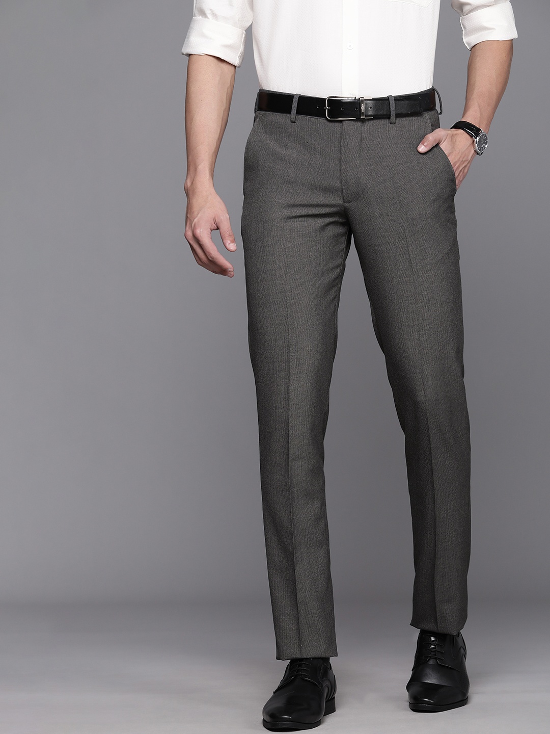 

Louis Philippe Men Charcoal Grey Slim Fit Trousers