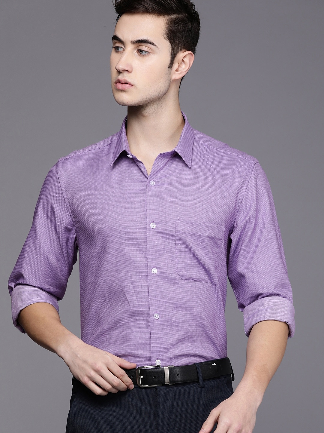 

Louis Philippe Men Purple Self-Design Slim Fit Pure Cotton Formal Shirt