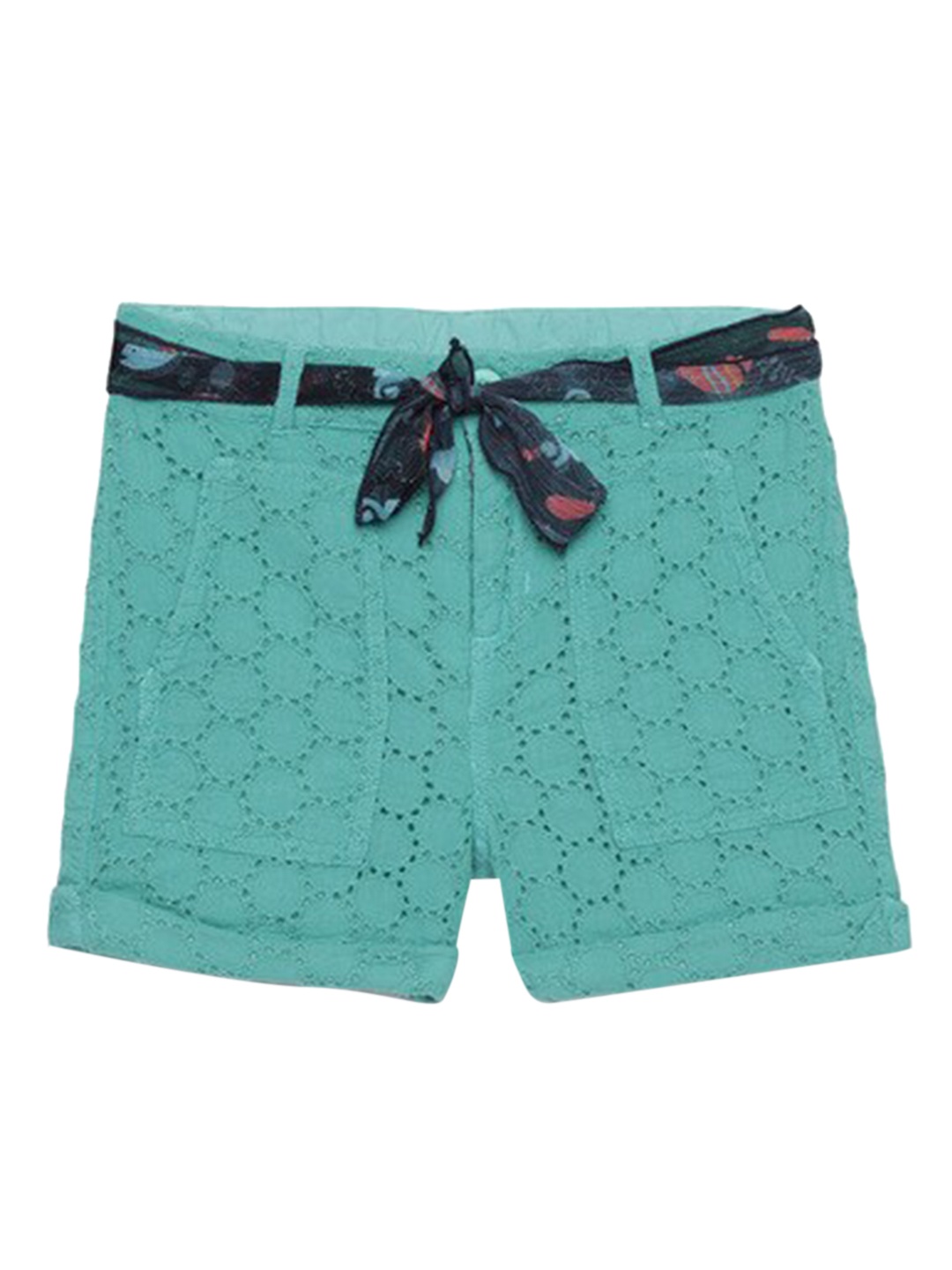 

UNDER FOURTEEN ONLY Girls Green Self Design Regular Fit Shorts